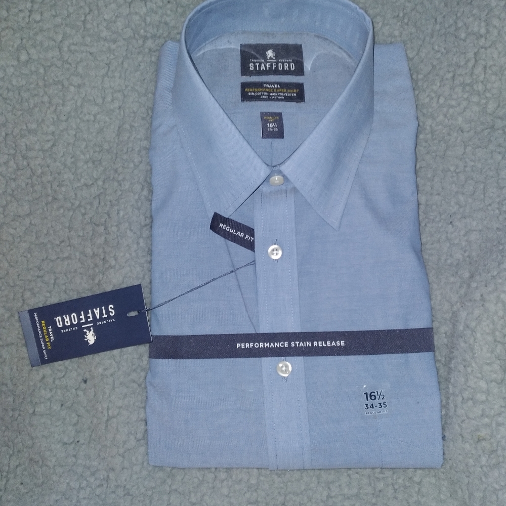 Stafford long sleeve light blue dress shirt new 16.5 34-35